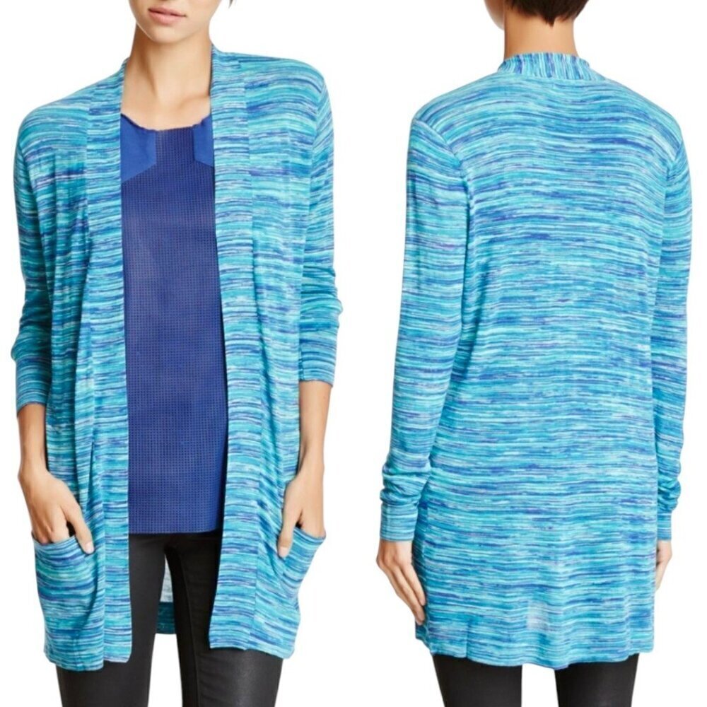 NWOT My Tribe Long Open Front Cardigan Sz.M Turquoise Blue Preppy Coastal